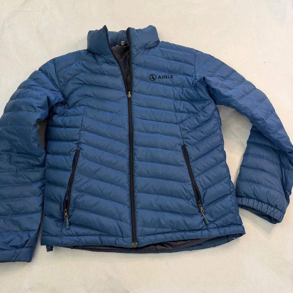 Aigle Mens Blue Quilted Puffer Jacket Full Zip Insulated Size M